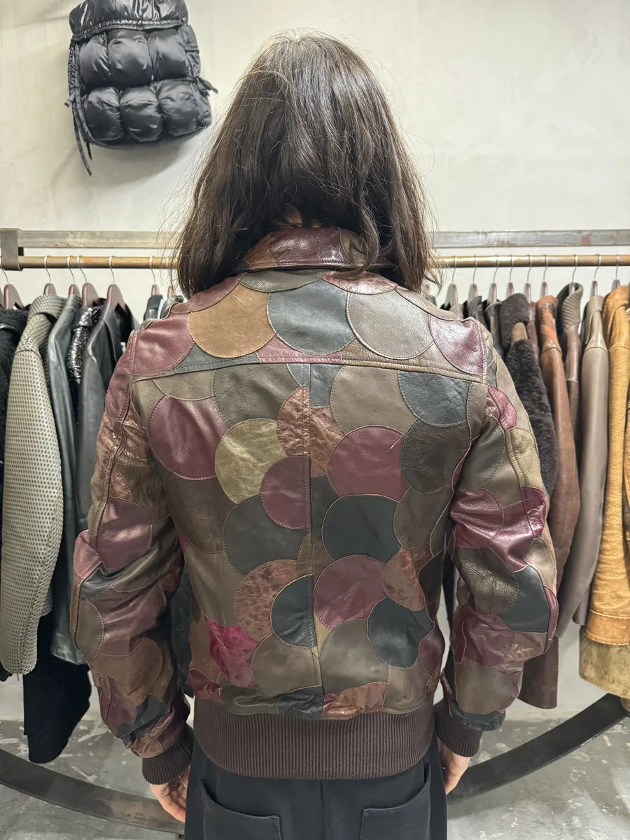 AW2008 Dolce & Gabbana Patchwork Circle Burgundy Leather Jacket AUzyEwC 3