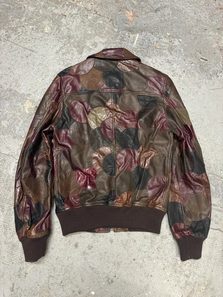 AW2008 Dolce & Gabbana Patchwork Circle Burgundy Leather Jacket AUzyEwC 4