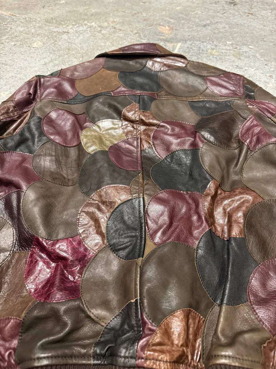 AW2008 Dolce & Gabbana Patchwork Circle Burgundy Leather Jacket AUzyEwC 6