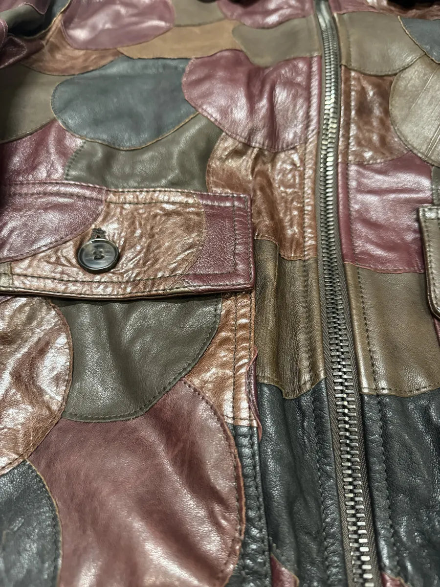 AW2008 Dolce & Gabbana Patchwork Circle Burgundy Leather Jacket AUzyEwC 7