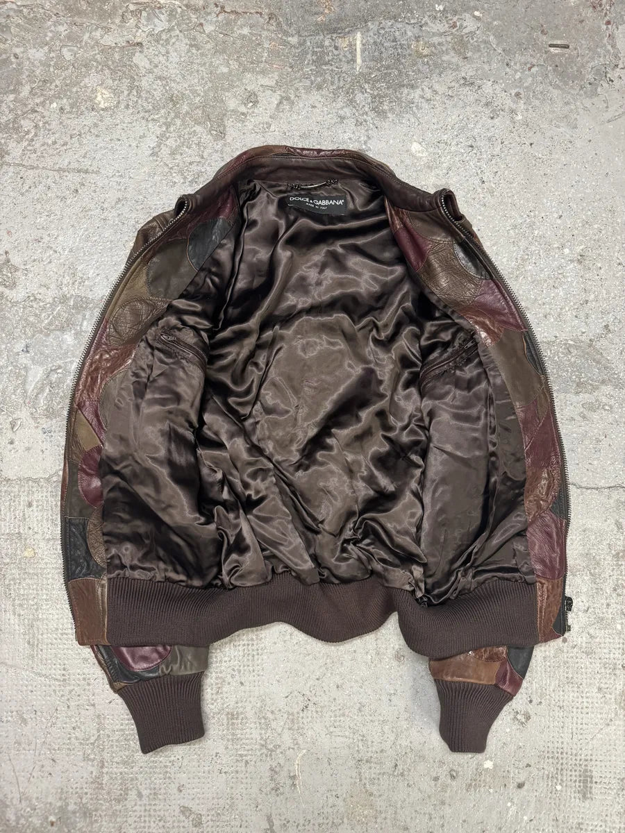 AW2008 Dolce & Gabbana Patchwork Circle Burgundy Leather Jacket AUzyEwC 9