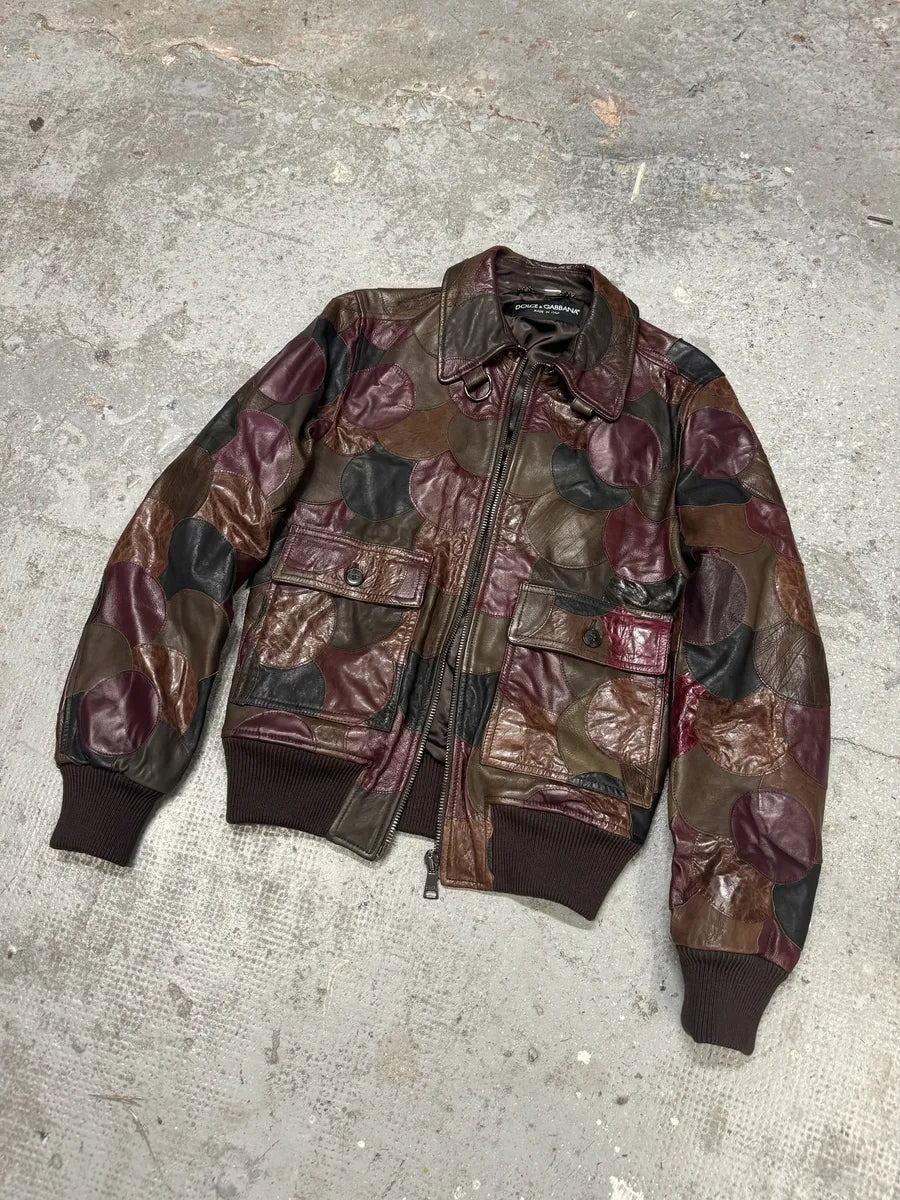 AW2008 Dolce & Gabbana Patchwork Circle Burgundy Leather Jacket AUzyEwC 10