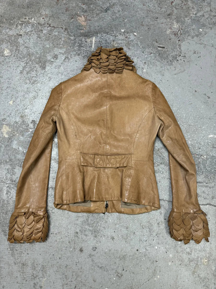 AW2009 Emporio Armani Beige Floral Neck & Wrists Leather Jacket (S/M) 8