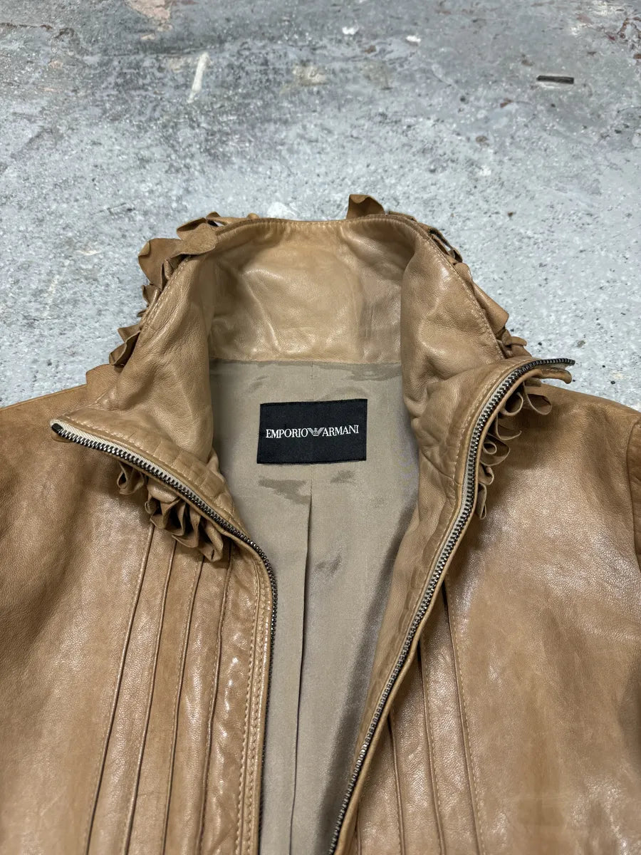 AW2009 Emporio Armani Beige Floral Neck & Wrists Leather Jacket (S/M) 6