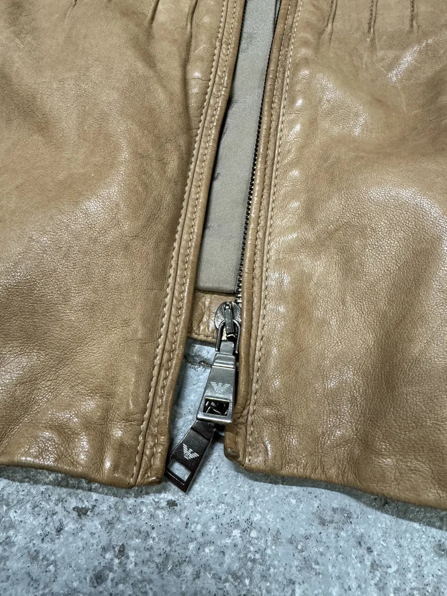 AW2009 Emporio Armani Beige Floral Neck & Wrists Leather Jacket (S/M) 9