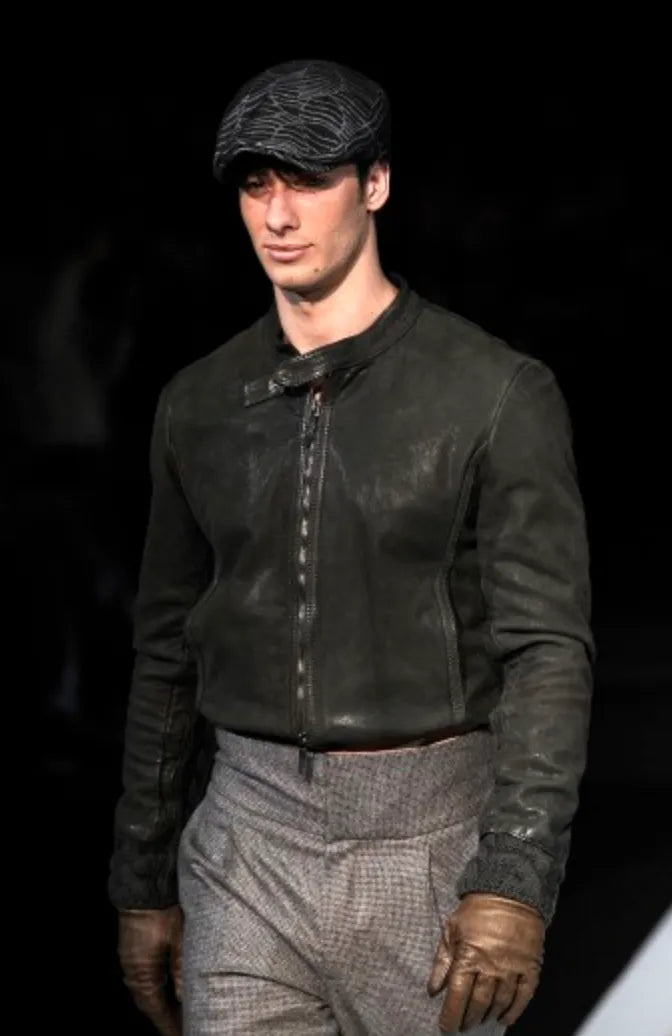 AW2009 Emporio Armani Brown Leather Wool Embelishments Jacket xpvCfAp 1