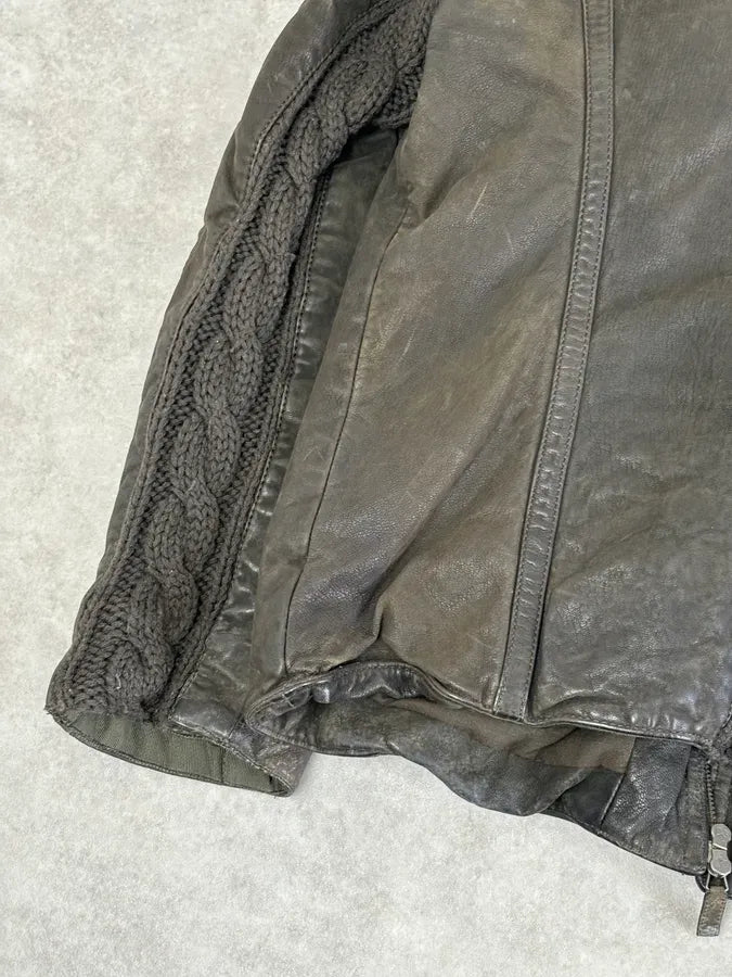 AW2009 Emporio Armani Brown Leather Wool Embelishments Jacket xpvCfAp 10