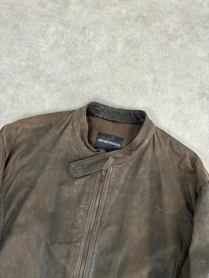 AW2009 Emporio Armani Brown Leather Wool Embelishments Jacket xpvCfAp 4