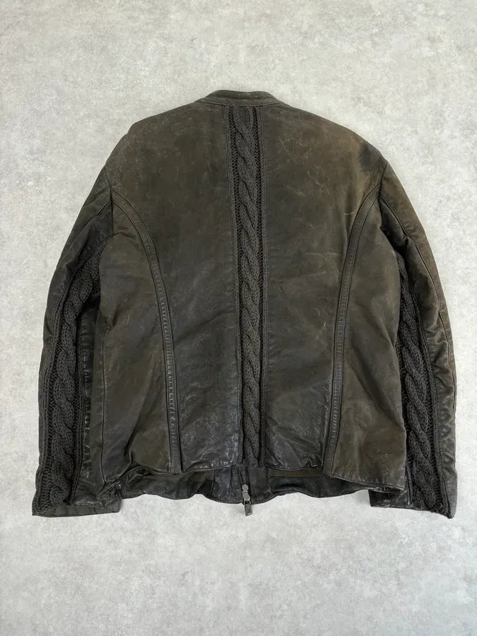 AW2009 Emporio Armani Brown Leather Wool Embelishments Jacket xpvCfAp 5