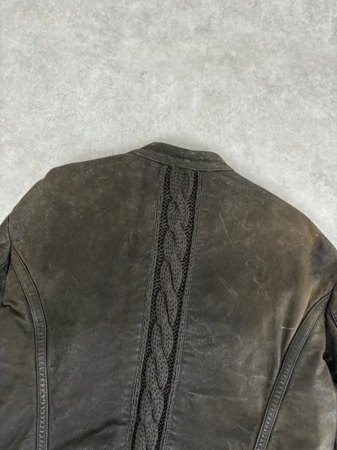 AW2009 Emporio Armani Brown Leather Wool Embelishments Jacket xpvCfAp 6
