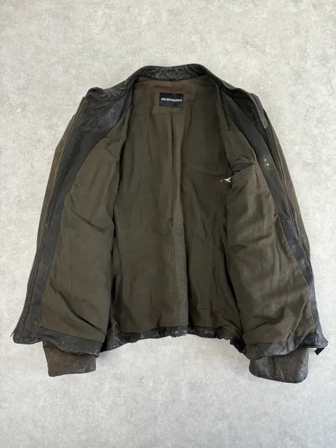 AW2009 Emporio Armani Brown Leather Wool Embelishments Jacket xpvCfAp 7
