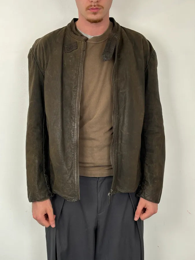 AW2009 Emporio Armani Brown Leather Wool Embelishments Jacket xpvCfAp 1