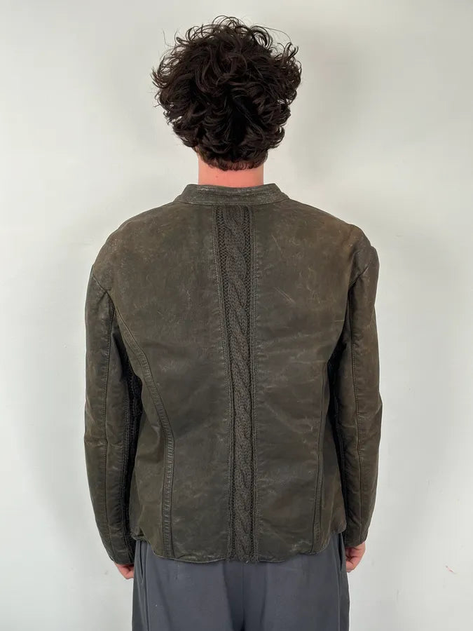 AW2009 Emporio Armani Brown Leather Wool Embelishments Jacket xpvCfAp 2