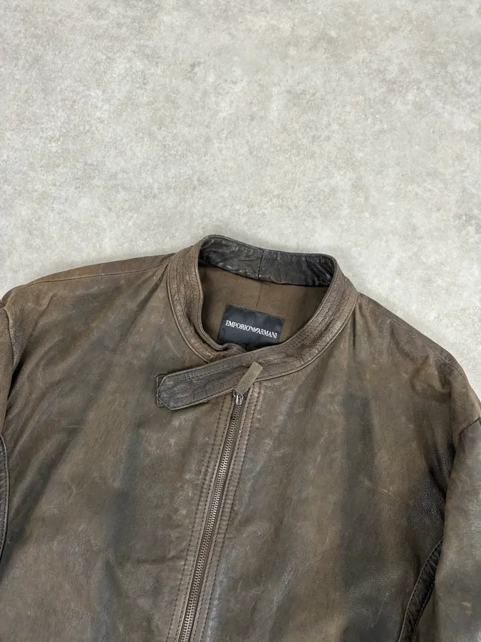 AW2009 Emporio Armani Brown Leather Wool Embelishments Jacket xpvCfAp 3