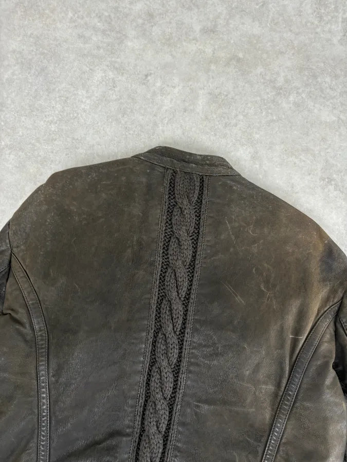 AW2009 Emporio Armani Brown Leather Wool Embelishments Jacket xpvCfAp 5