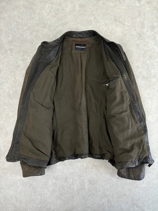 AW2009 Emporio Armani Brown Leather Wool Embelishments Jacket xpvCfAp 6