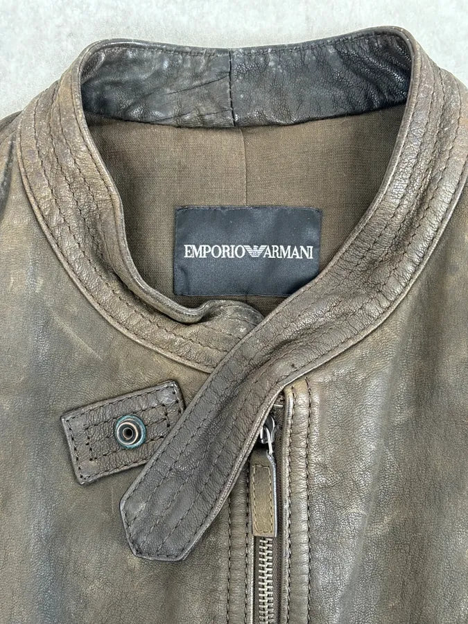 AW2009 Emporio Armani Brown Leather Wool Embelishments Jacket xpvCfAp 7