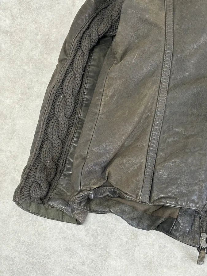 AW2009 Emporio Armani Brown Leather Wool Embelishments Jacket xpvCfAp 9