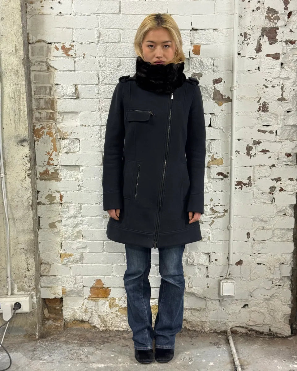 AW2009 Emporio Armani Fur Collar Black Long Coat  ohQJRPK 0