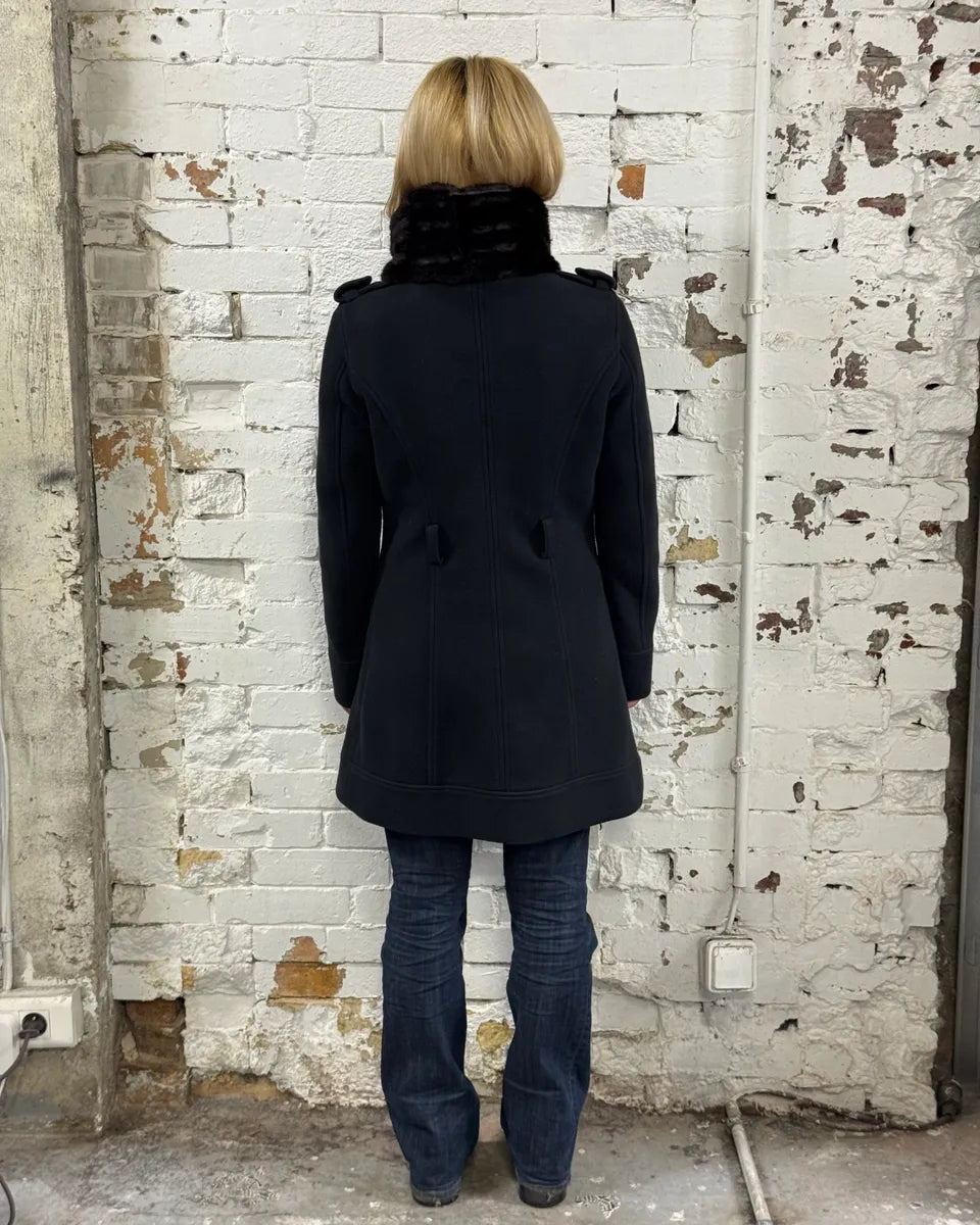 AW2009 Emporio Armani Fur Collar Black Long Coat  ohQJRPK 1