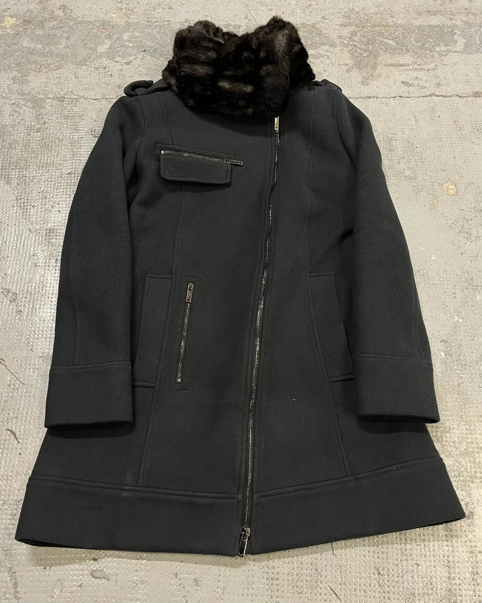AW2009 Emporio Armani Fur Collar Black Long Coat  ohQJRPK 2