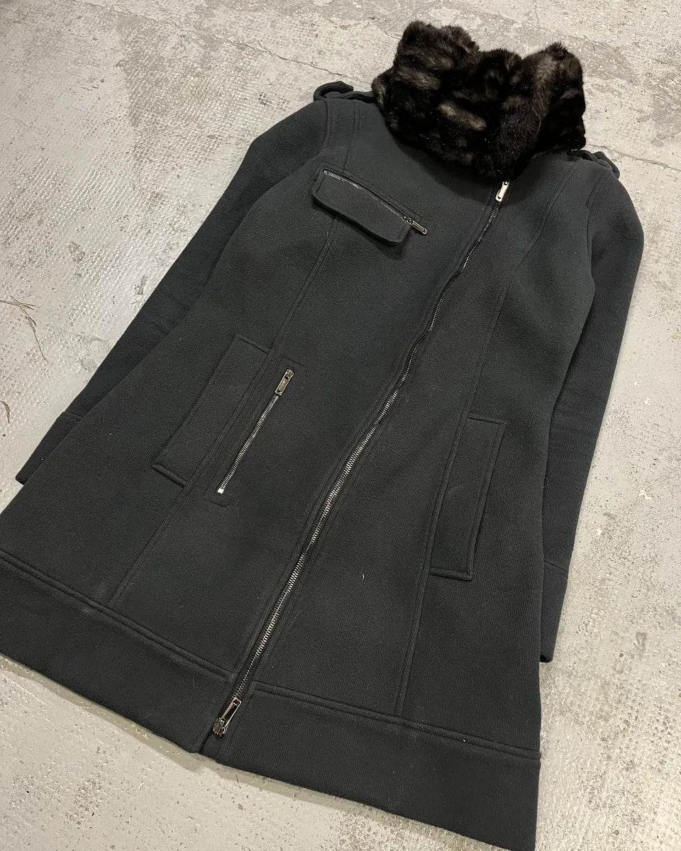 AW2009 Emporio Armani Fur Collar Black Long Coat  ohQJRPK 4