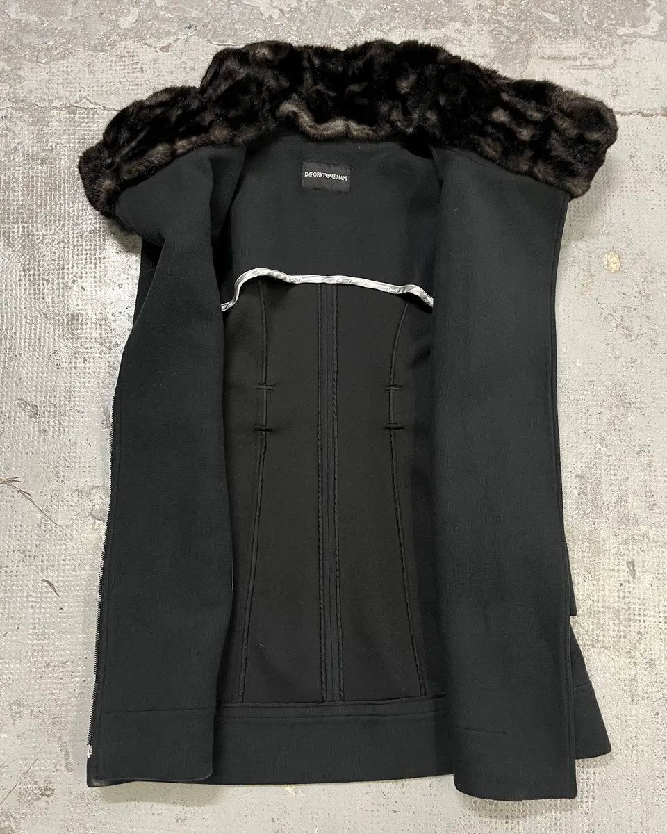 AW2009 Emporio Armani Fur Collar Black Long Coat  ohQJRPK 8