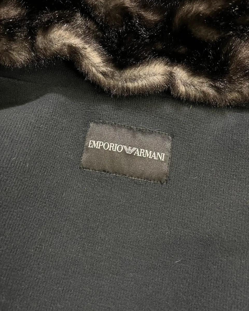 AW2009 Emporio Armani Fur Collar Black Long Coat  ohQJRPK 9