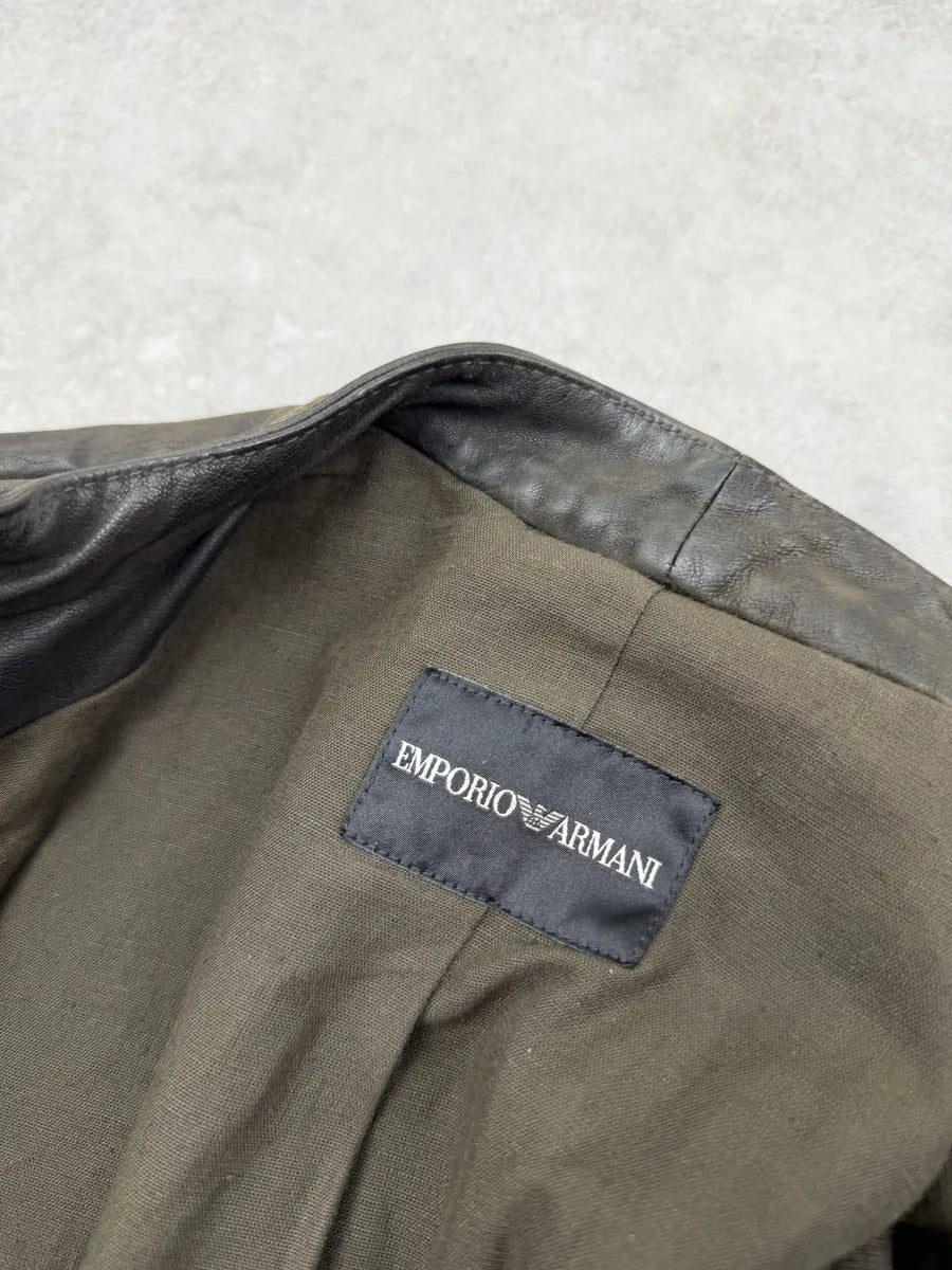 AW2009 Emporio Armani Leather & Wool Brown Eroded Biker Jacket SLaDBDc 12