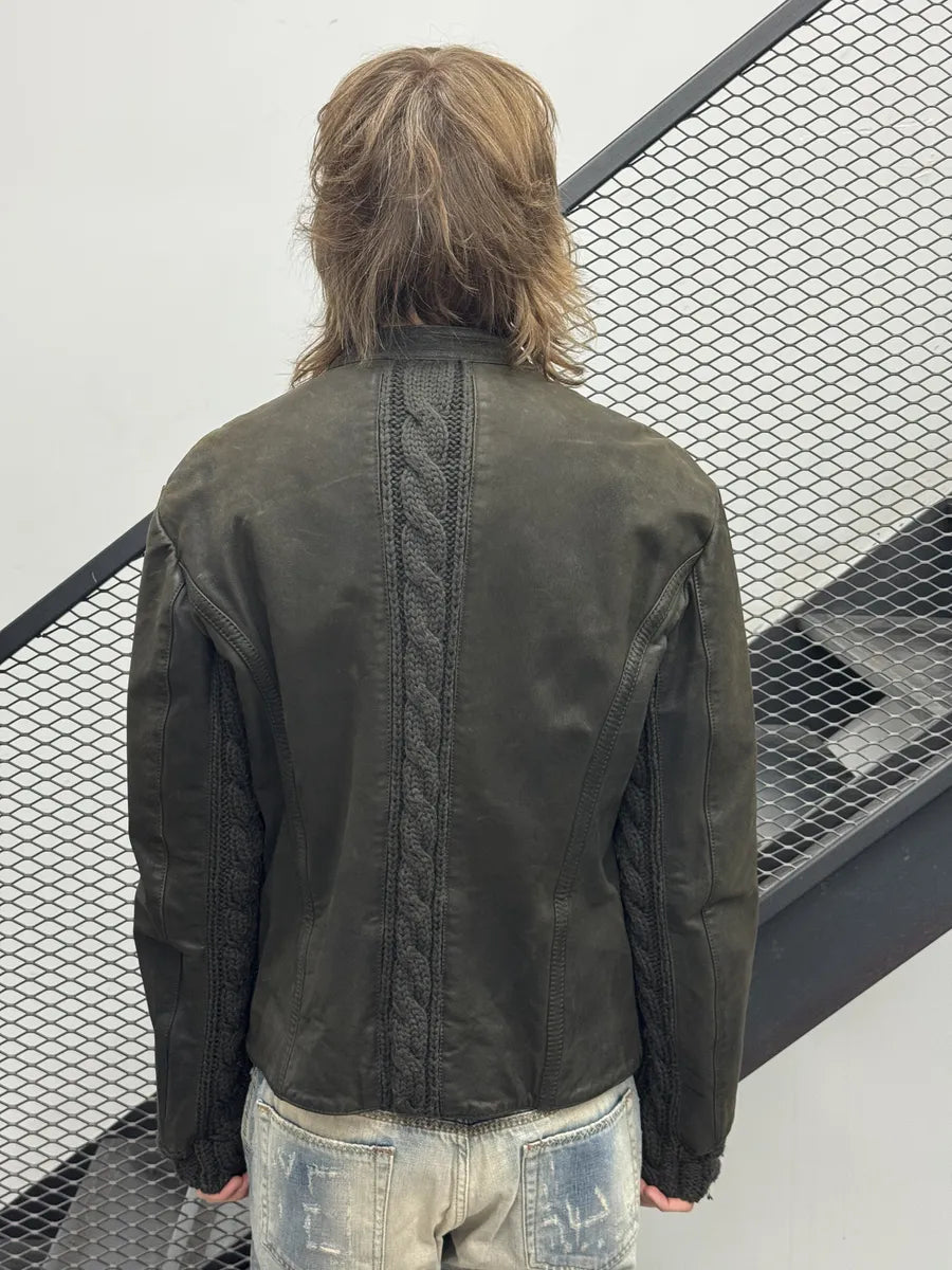 AW2009 Emporio Armani Leather & Wool Brown Eroded Biker Jacket SLaDBDc 3