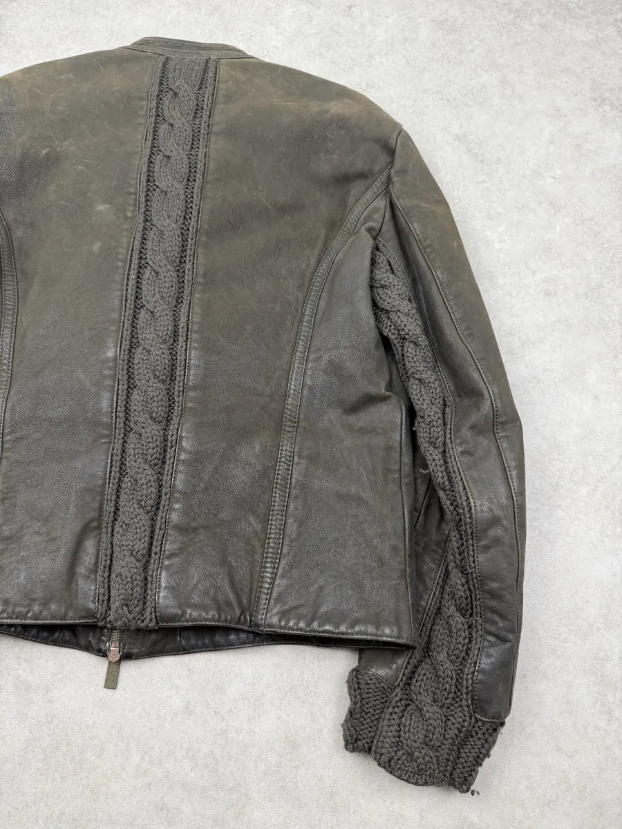 AW2009 Emporio Armani Leather & Wool Brown Eroded Biker Jacket SLaDBDc 4