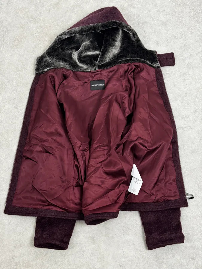 AW2014 Emporio Armani Burgundy Eco Fur Hooded Jacket bLAUeeY 7