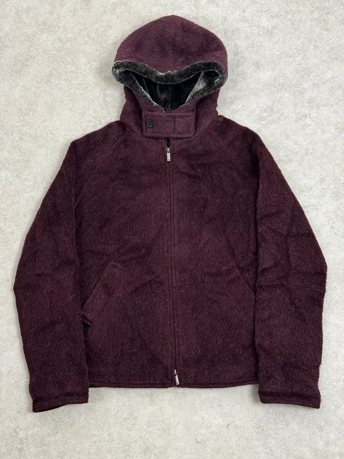 AW2014 Emporio Armani Burgundy Eco Fur Hooded Jacket bLAUeeY 0
