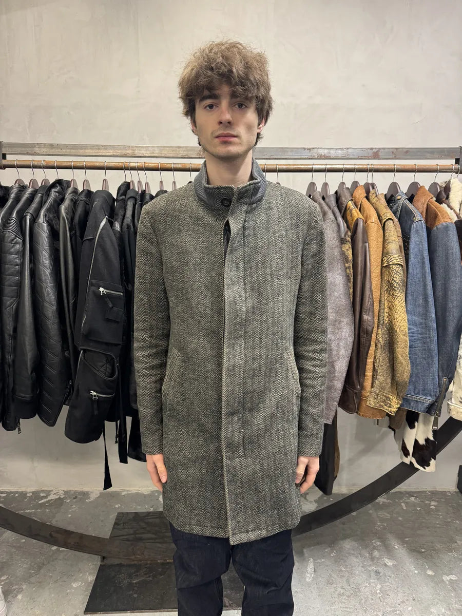 AW2009 Emporio Armani Raw Wool Grey Long Coat vMdqmcU 3