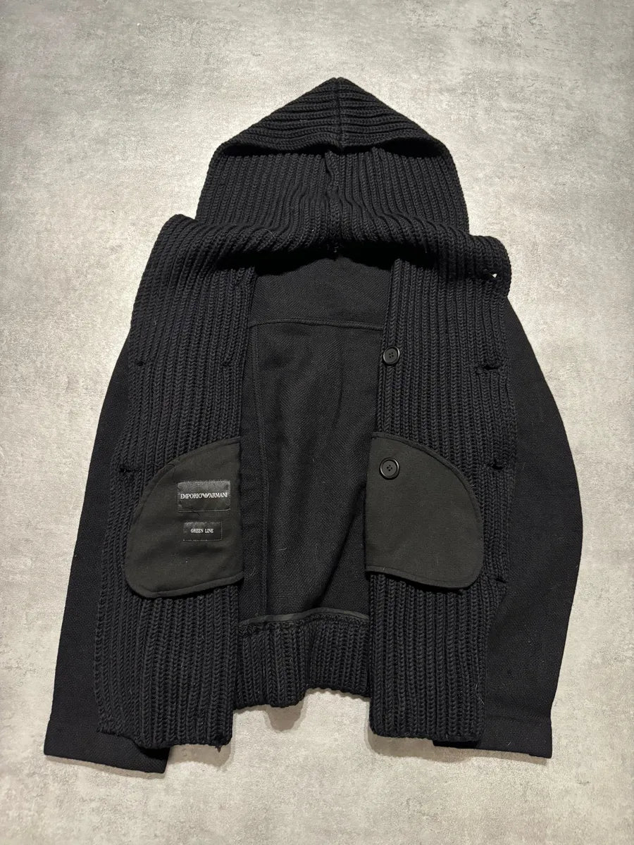 AW2009 Emporio Armani Wool Navy Hooded Naval Buttoned Sweater (S) 10