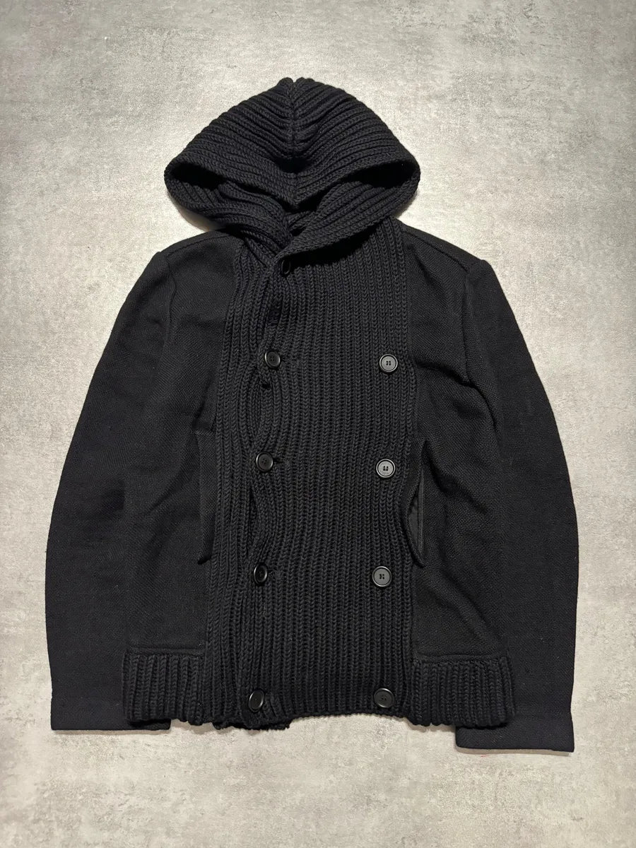 AW2009 Emporio Armani Wool Navy Hooded Naval Buttoned Sweater (S) 2
