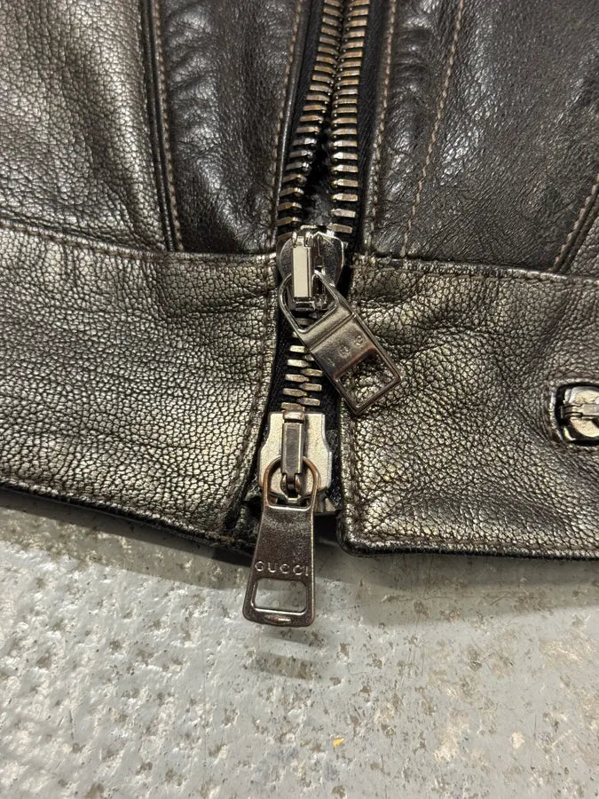 AW2009 Gucci Biker Detachable Sleeves Leather Jacket uKSWtlo 7