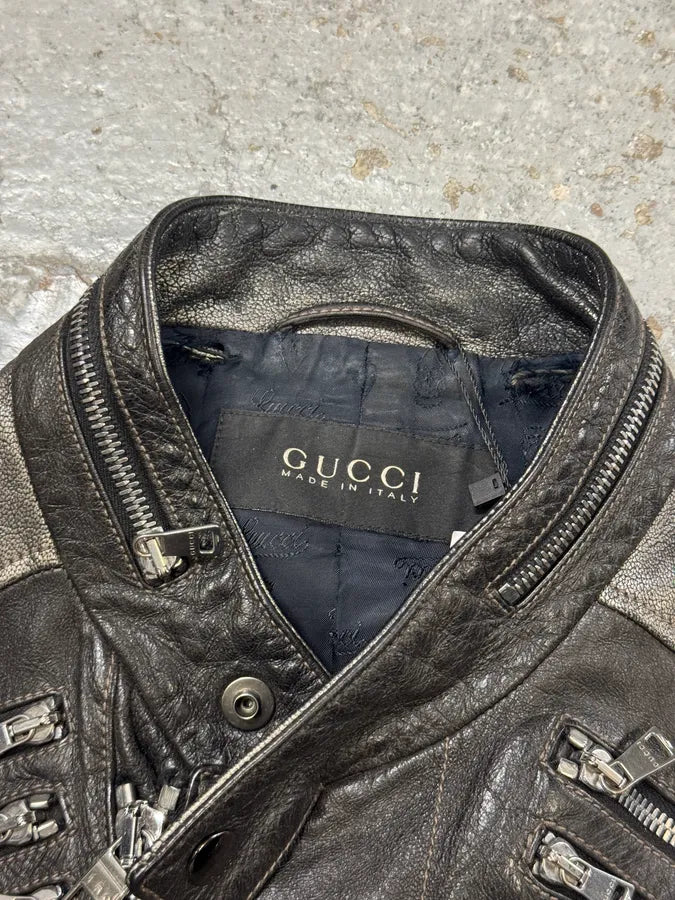 AW2009 Gucci Biker Detachable Sleeves Leather Jacket uKSWtlo 8