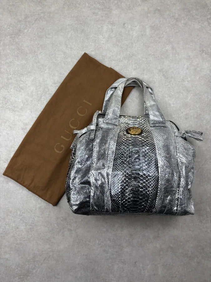 SS2008 Gucci Black & Silver Python Leather Tote Bag by Frida Giannini VCshRkW 2