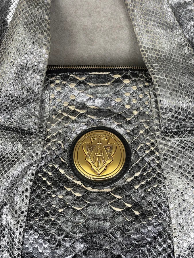SS2008 Gucci Black & Silver Python Leather Tote Bag by Frida Giannini VCshRkW 7