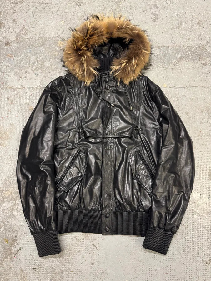 AW2009 Gucci Black Contemporary Fur Hooded Leather Jacket seFSsSj 1