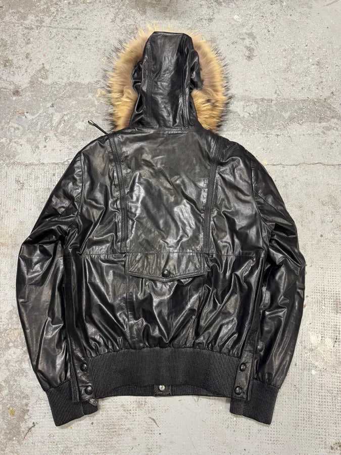 AW2009 Gucci Black Contemporary Fur Hooded Leather Jacket seFSsSj 2