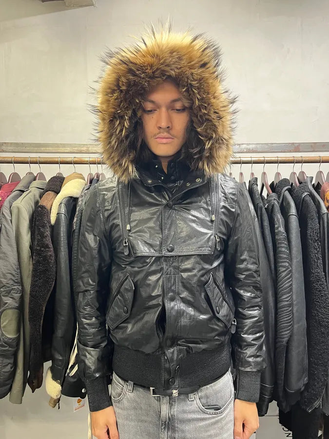 AW2009 Gucci Black Contemporary Fur Hooded Leather Jacket seFSsSj 4