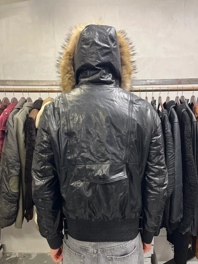AW2009 Gucci Black Contemporary Fur Hooded Leather Jacket seFSsSj 5