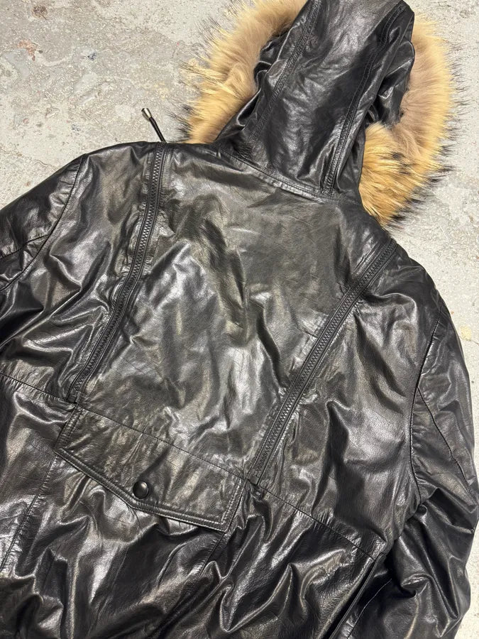 AW2009 Gucci Black Contemporary Fur Hooded Leather Jacket seFSsSj 6
