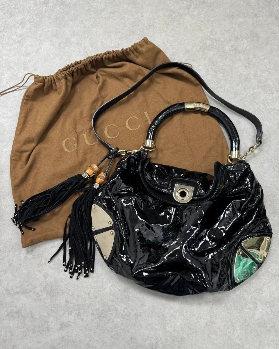 AW2009 Gucci Indy Black Shinny Leather Bamboo Handle Bag by Frida Giannini VSuRAou 1