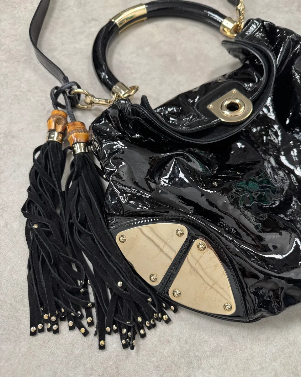 AW2009 Gucci Indy Black Shinny Leather Bamboo Handle Bag by Frida Giannini VSuRAou 4
