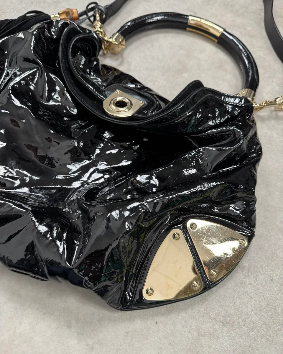 AW2009 Gucci Indy Black Shinny Leather Bamboo Handle Bag by Frida Giannini VSuRAou 5