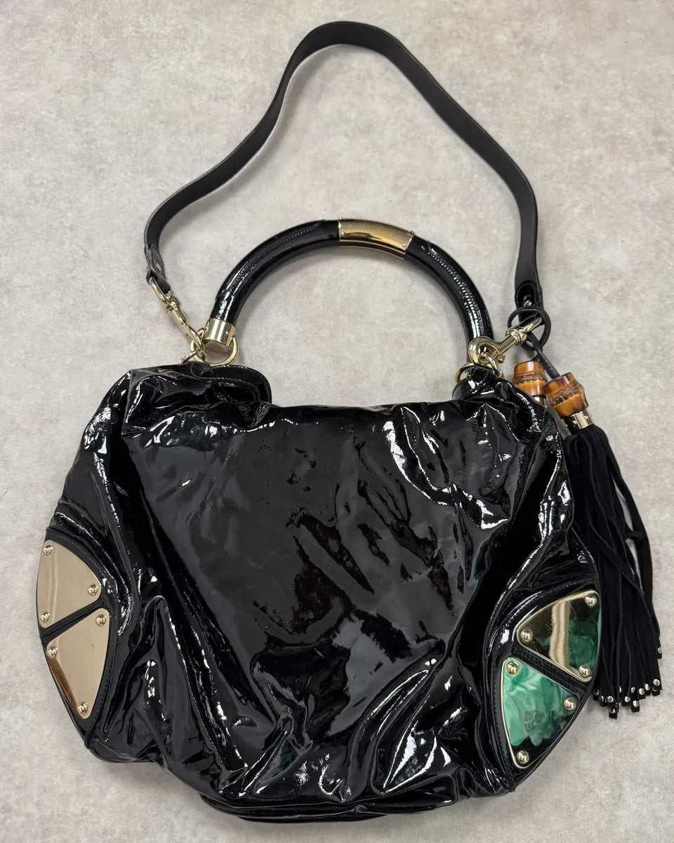 AW2009 Gucci Indy Black Shinny Leather Bamboo Handle Bag by Frida Giannini VSuRAou 6
