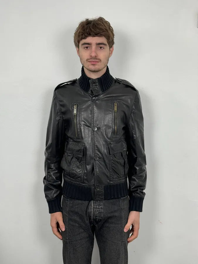 AW2009 Gucci Madonna Black Leather Premium Buttoned Jacket CXRakZN 1